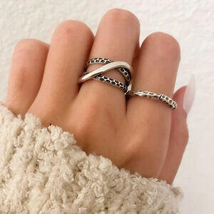 925 Sterling Silver Textured Ring Band Stackable Dainty Ring Hammered Ring